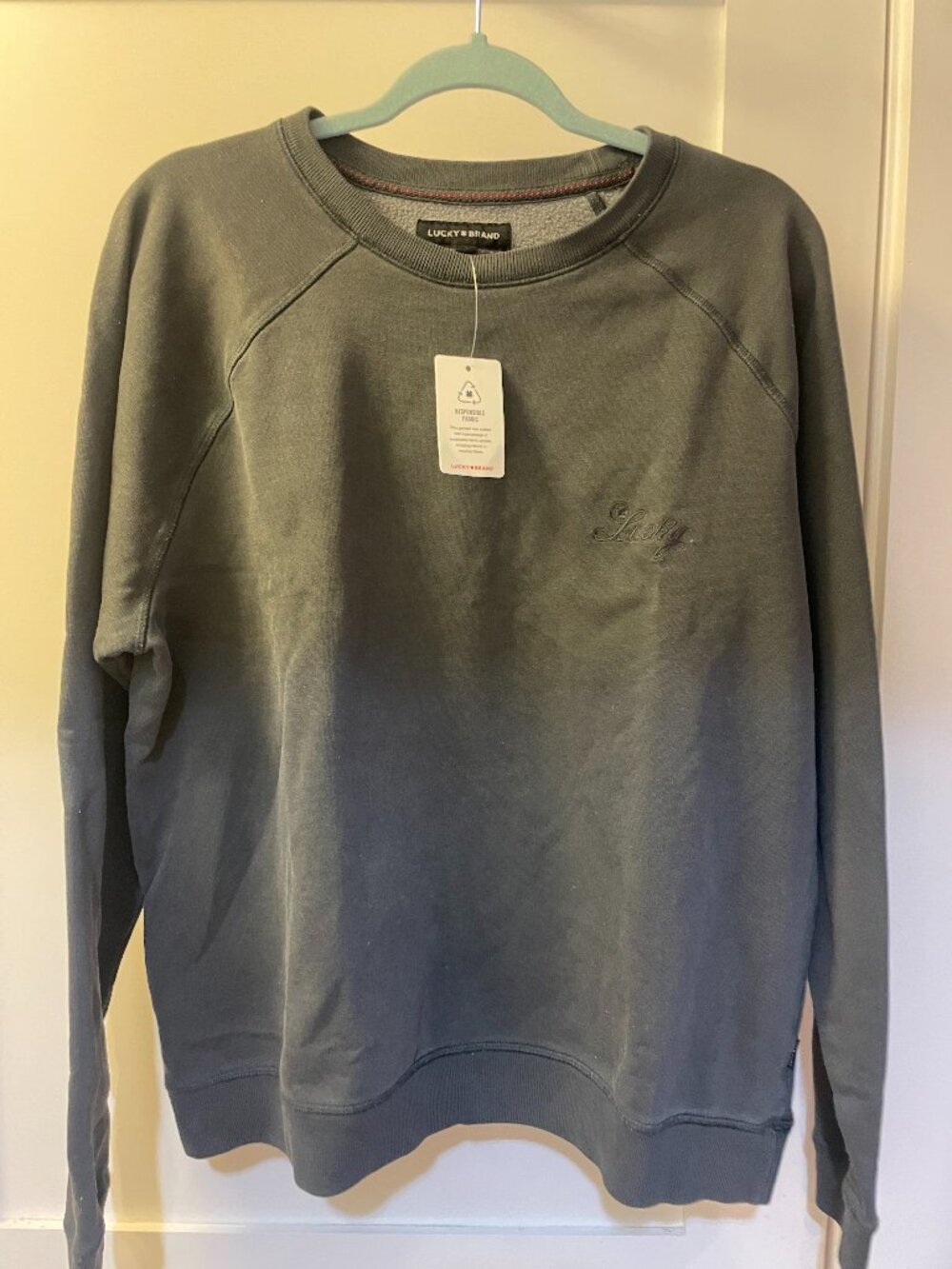 Mens Lucky Brand Charcoal Grey Sweatshirt Large Responsible Fabric